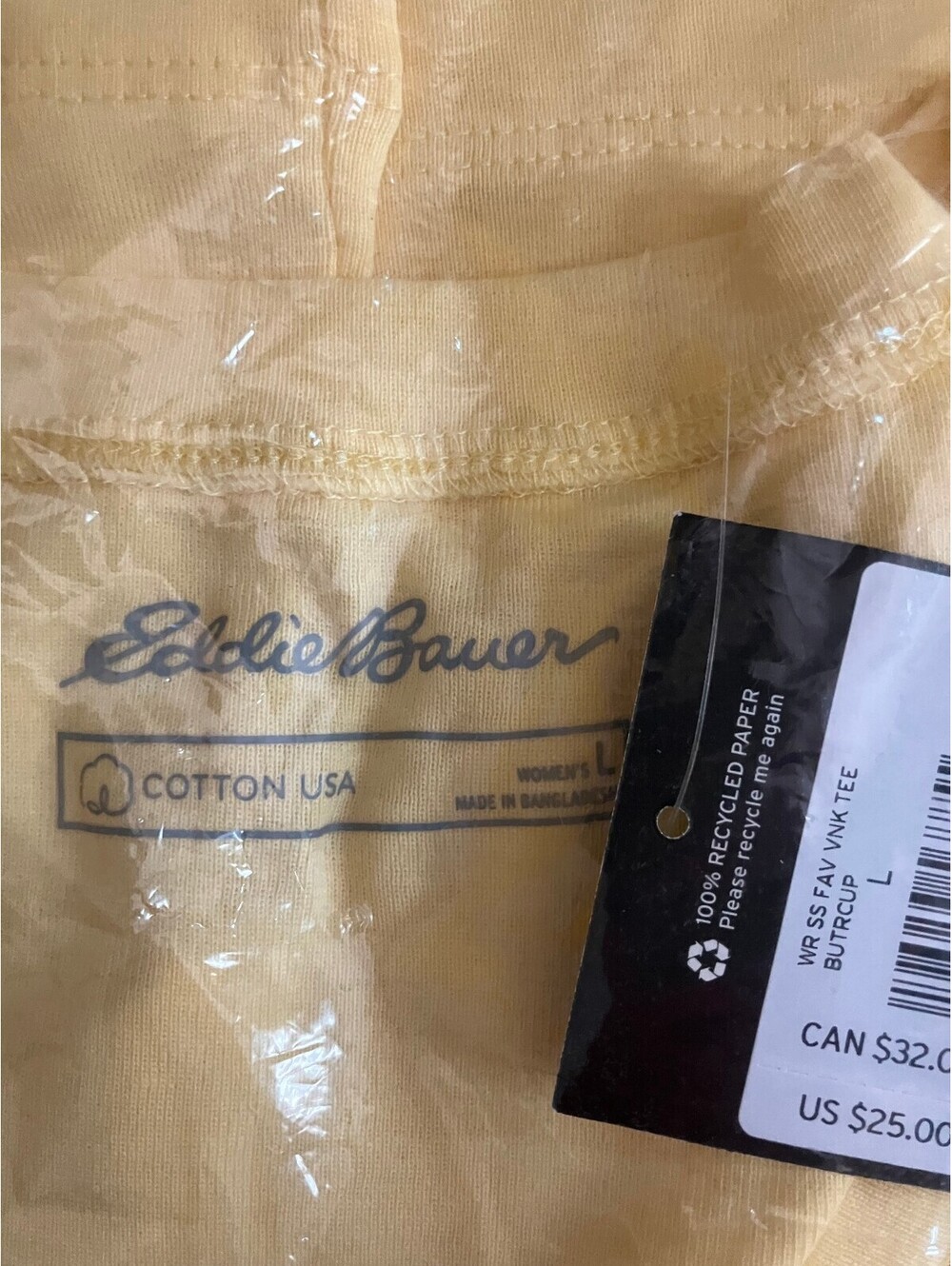 Eddie Bauer Favourite V Neck Tee Buttercup Yellow Cotton Short Sleeve NWT L - Picture 2 of 6